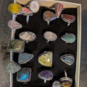 Elegant Multi-Stone Silver Rings Set